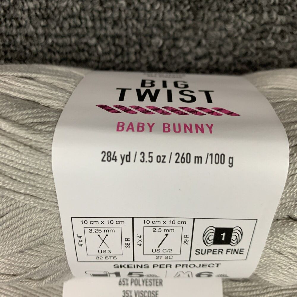 Lot Of 3 Big Twist Baby Bunny Light Gray Yarn 3.5 oz 284 yds Each New Super Fine - Picture 3 of 7
